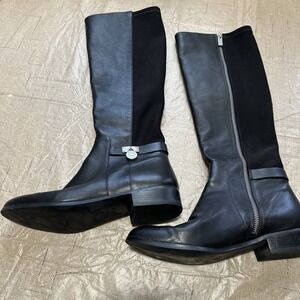Michael Kors Hamilton Tall Black Stretch Leather Riding Boots Women 8.5